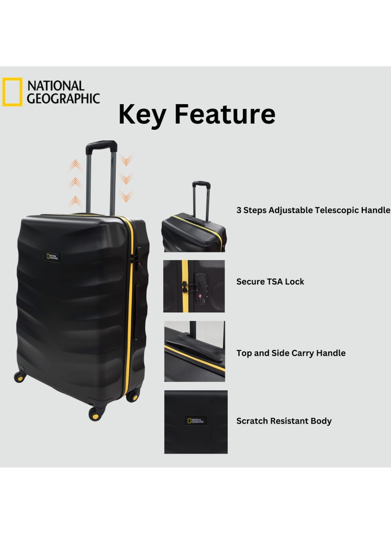 National Geographic Arete ABS Hard Case Large Check-In Travel Suitcase Black, Durable Lightweight Travel Luggage, 4 Wheel Trolley Bag with TSA Combination Lock (28 Inch).