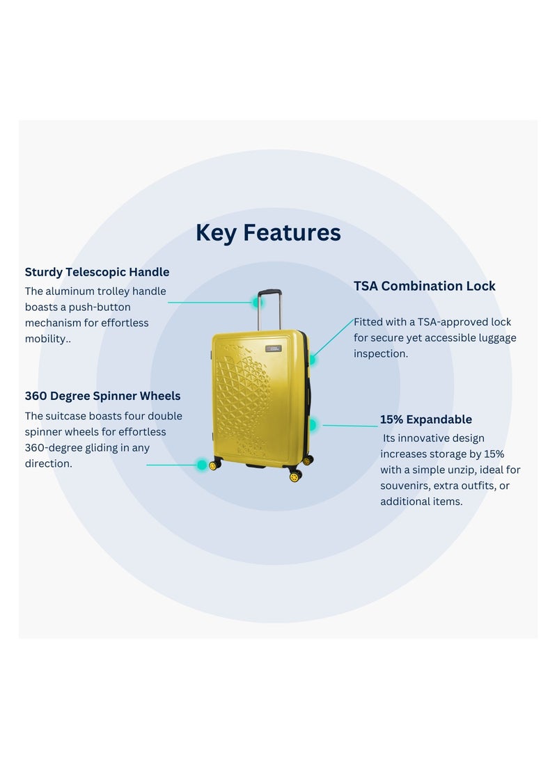 National Geographic Globe ABS Hard Shell Carry-On Small Cabin Suitcase Yellow, Durable Lightweight Travel Luggage, 4 Double Wheel Trolley Bag with TSA Combination Lock (49 cm/20 Inch).