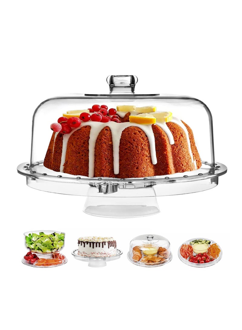 Acrylic Cake Stand, Versatile Edible Cookie Tray with Domed Lid, Perforated Bowl and Cake Plate for Banquet Dessert Table Display