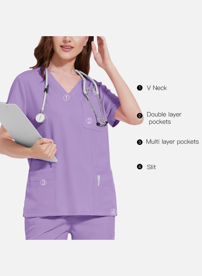 2-Piece Medical Scrubs with Many Pockets for Men & Women - Breathable Cool Stretch Fabric Scrub for Doctor, Nurse and Dentist(Top & Pant Scrubs Set, Blue)