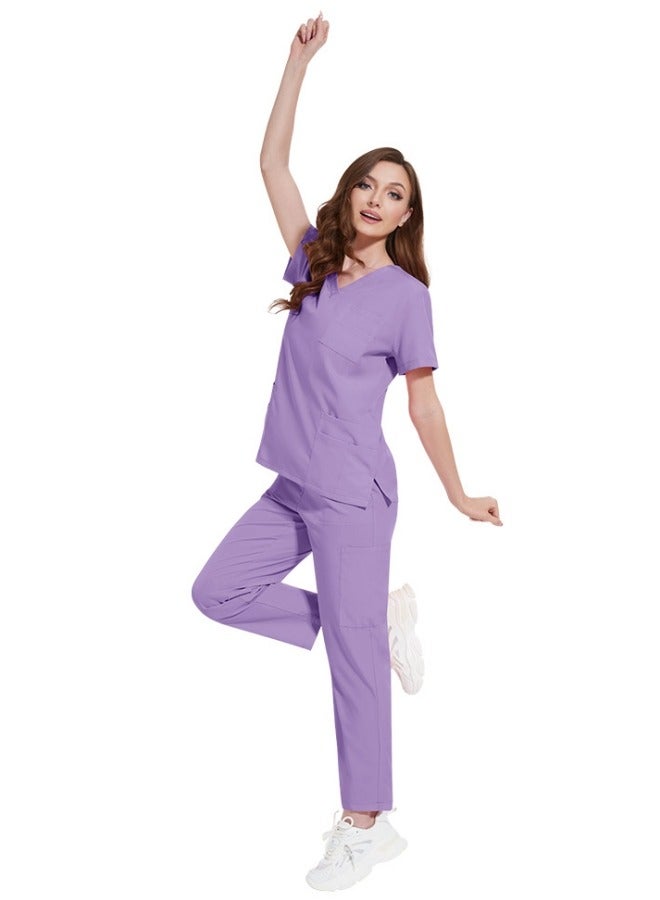 2-Piece Medical Scrubs with Many Pockets for Men & Women - Breathable Cool Stretch Fabric Scrub for Doctor, Nurse and Dentist(Top & Pant Scrubs Set, Blue)