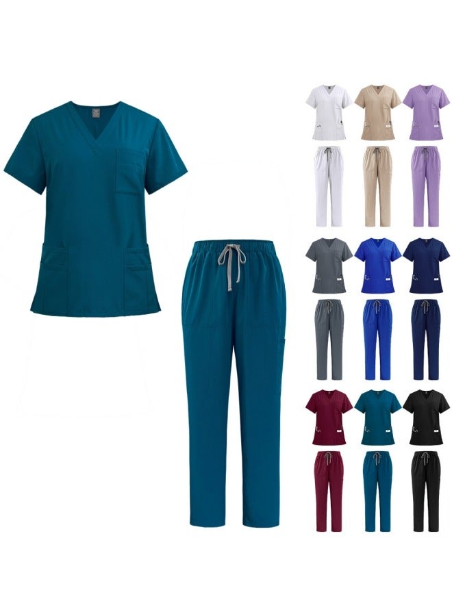 2-Piece Medical Scrubs with Many Pockets for Men & Women - Breathable Cool Stretch Fabric Scrub for Doctor, Nurse and Dentist(Top & Pant Scrubs Set, Blue)