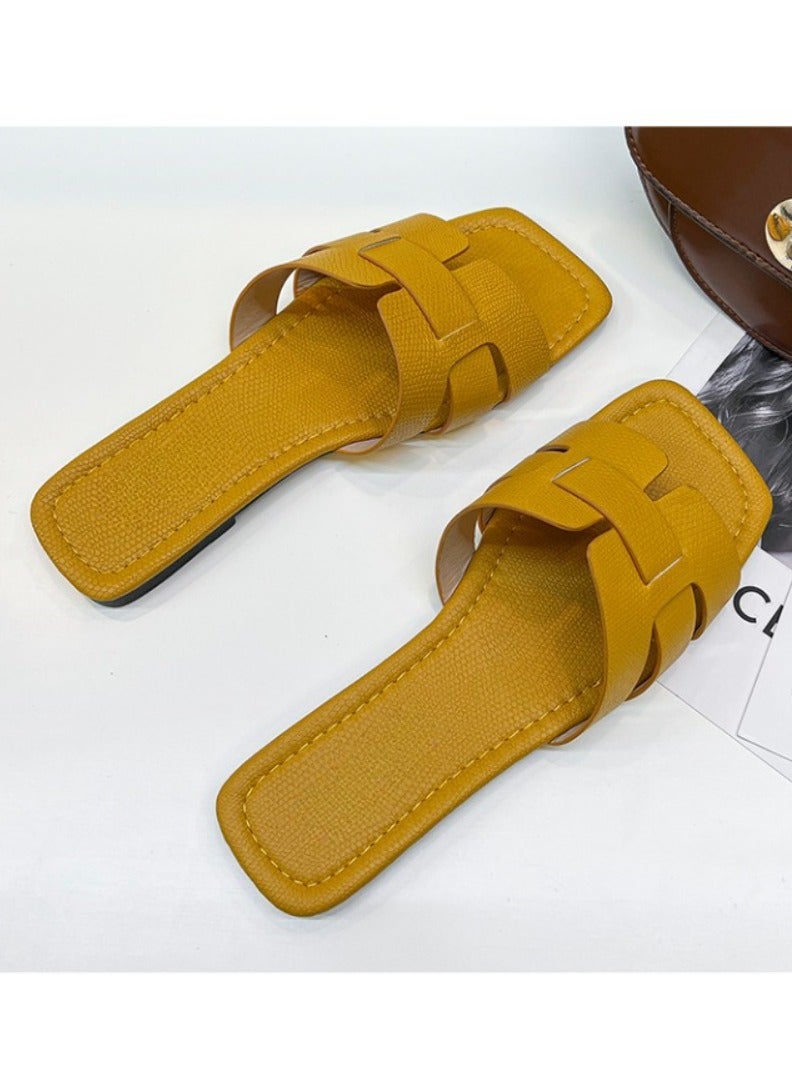 PU Leather Female Fancy Solid Color Women Slippers Girls