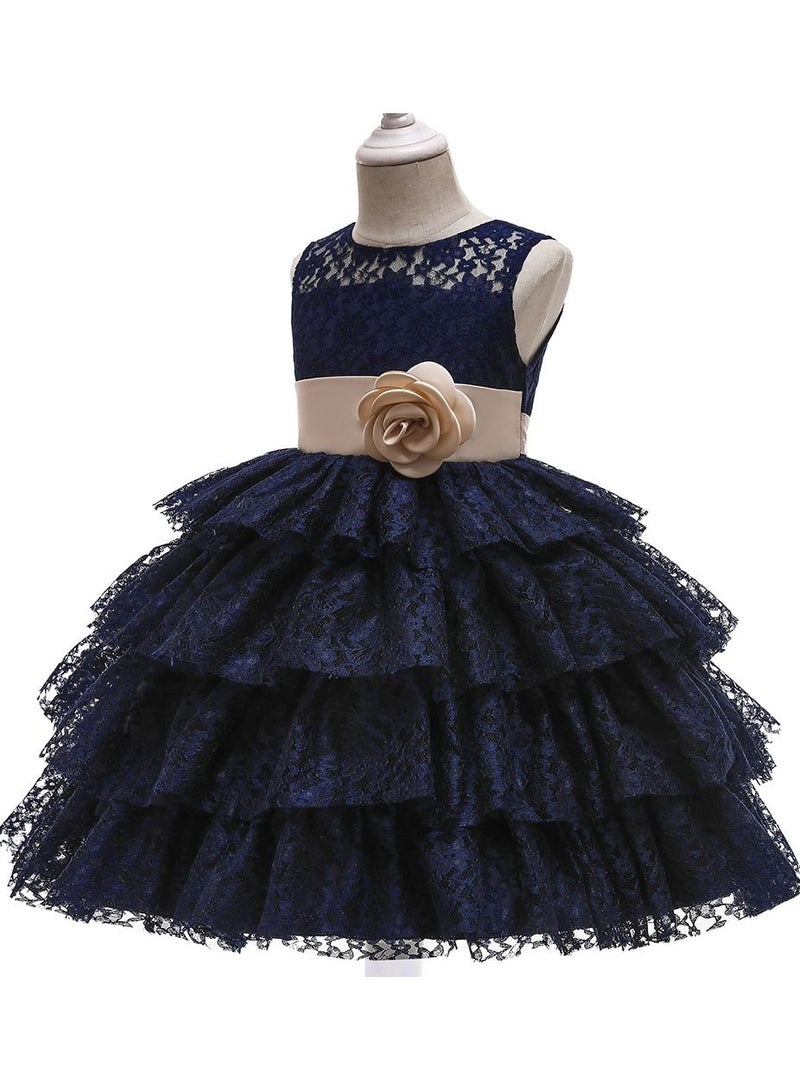 Mesh-layered frill with corsage party dress for girls