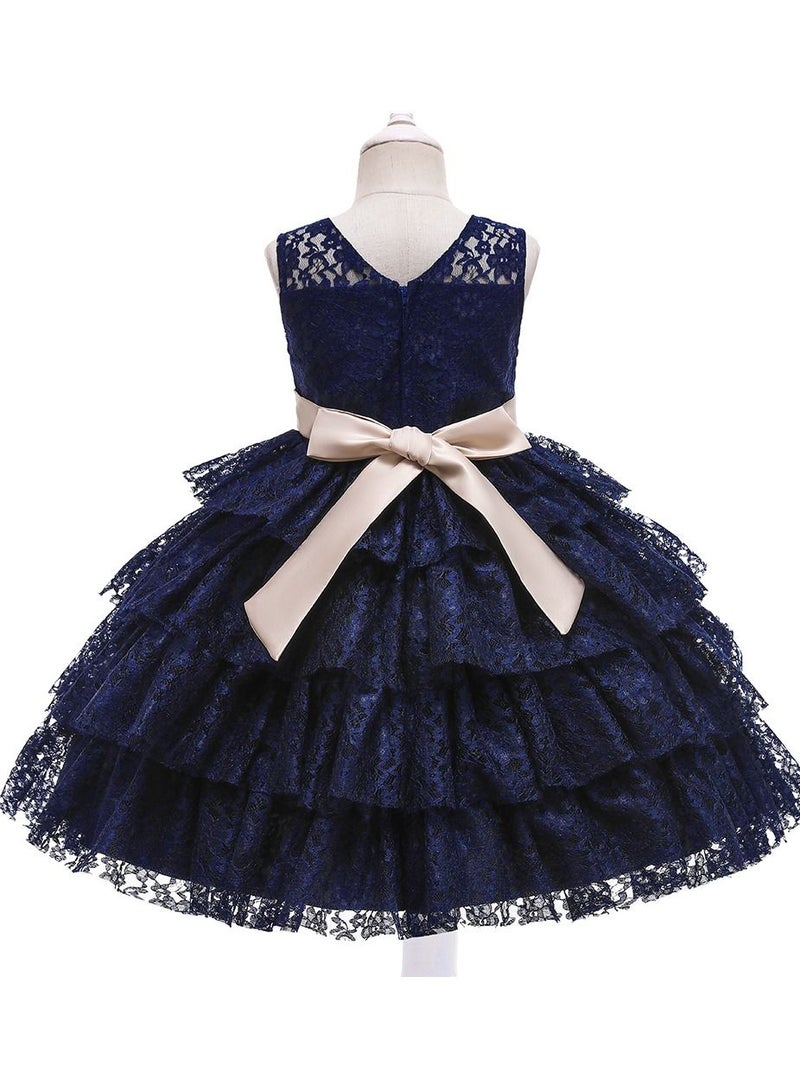 Mesh-layered frill with corsage party dress for girls