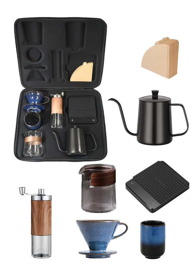 Travel V60 Drip Coffee Set All in 1 Portable Carry Bag, 7-Piece Completed Pour Over Coffee Maker Set, Hand Brew Coffee Accessoris Tools Kit