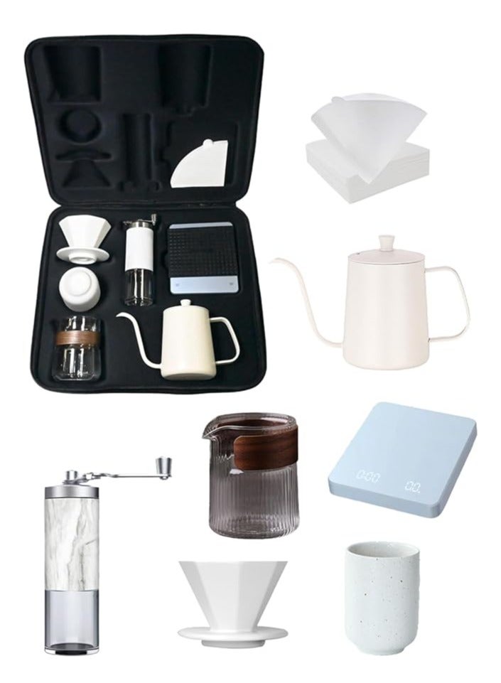 Travel V60 Drip Coffee Set All in 1 Portable Carry Bag, 7-Piece Completed Pour Over Coffee Maker Set, Hand Brew Coffee Accessoris Tools Kit