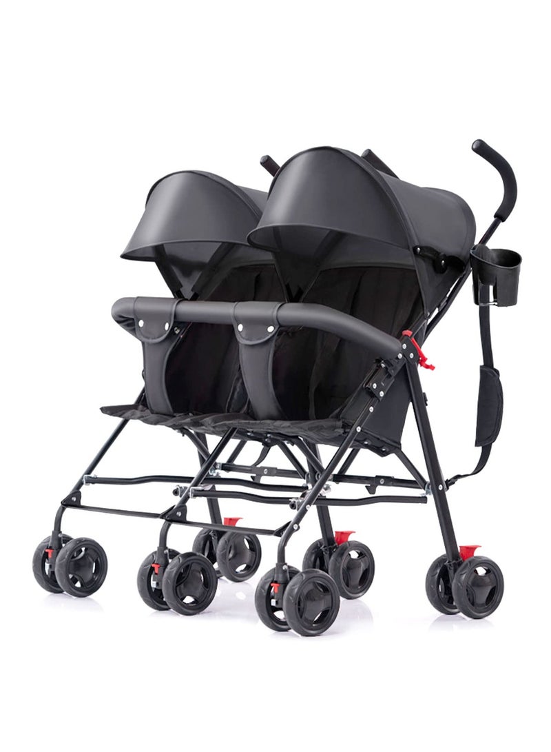 Twin Double Stroller Pushchairs, Side By Side Lightweight Reclining and Folding Double Buggy, Compact Closure, Rain Cover and Extendable Canopy,for Twins and Siblings, From Birth To 24 Months