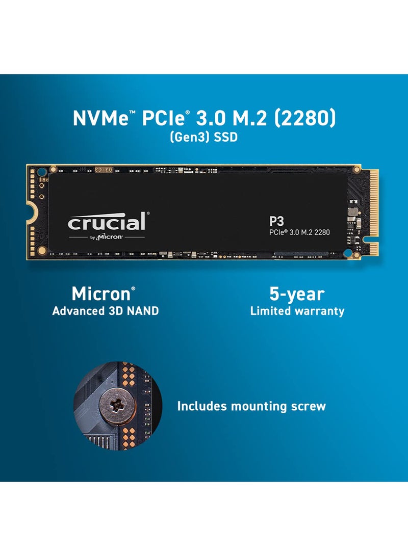 P3 500GB PCIe 3.0 3D NAND NVMe M.2 SSD, up to 3500MB/s CT500P3SSD8 500 GB