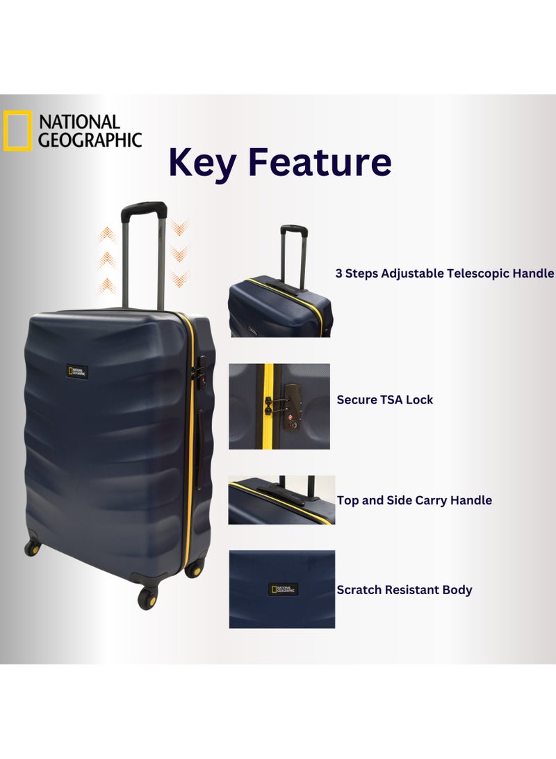 National Geographic Arete ABS Hard Case Medium Check-In Travel Suitcase Navy, Durable Lightweight Travel Luggage, 4 Wheel Trolley Bag with TSA Combination Lock (24 Inch).