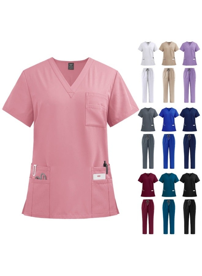 2-Piece Medical Scrubs with Many Pockets for Women - Breathable Cool Stretch Fabric Scrub for Doctor, Nurse and Dentist(Top & Pant Scrubs Set)