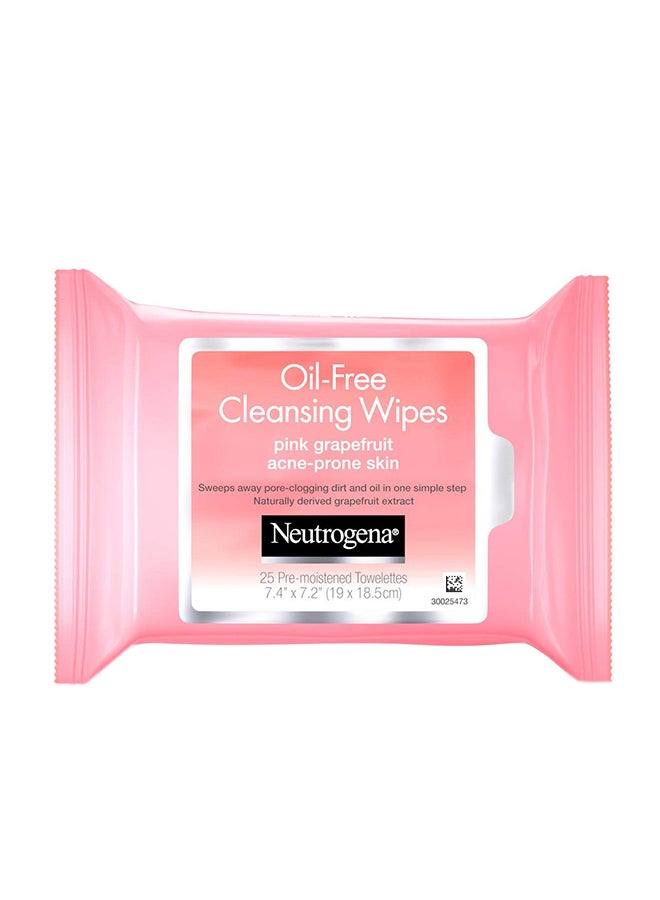 25-Piece Oil-Free Cleansing Pink Grapefruit Wipes 7.4 x 7.2inch