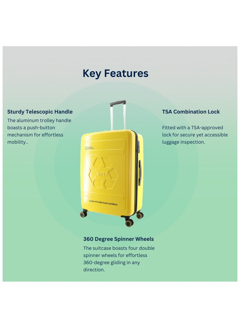 National Geographic RPET Balance Hardshell Large Check-In Suitcase, Durable Lightweight  TSA Combination Lock Travel Luggage, 4 Quite Spinner Wheel Trolley Bag (28 Inch) Yellow.