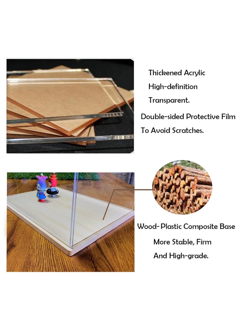 Clear Acrylic Display Case for Toys Collectibles,Assemble Transparent Acrylic Box Dustproof Protection Showcase with White Wood-Plastic Base and Lamp Beads (30x30x30cm/11.8x11.8x11.8in)