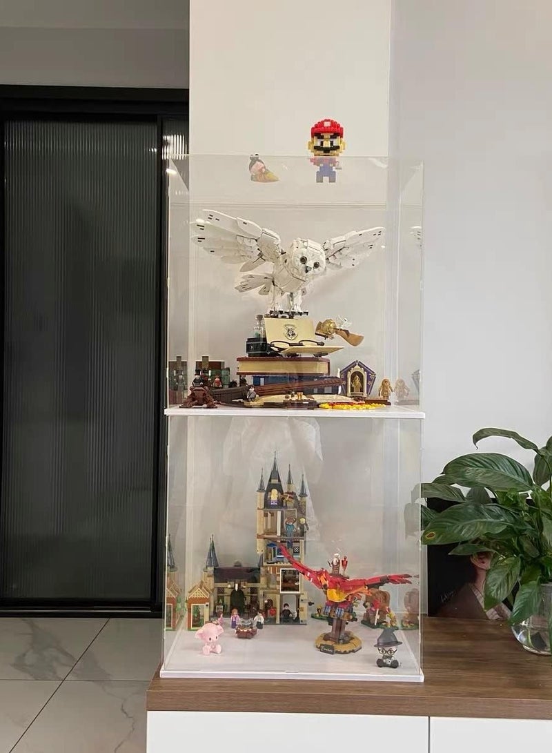 Clear Acrylic Display Case for Toys Collectibles,Assemble Transparent Acrylic Box Dustproof Protection Showcase with White Wood-Plastic Base and Lamp Beads (30x30x30cm/11.8x11.8x11.8in)
