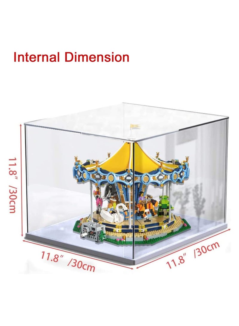 Clear Acrylic Display Case for Toys Collectibles,Assemble Transparent Acrylic Box Dustproof Protection Showcase with White Wood-Plastic Base and Lamp Beads (30x30x30cm/11.8x11.8x11.8in)