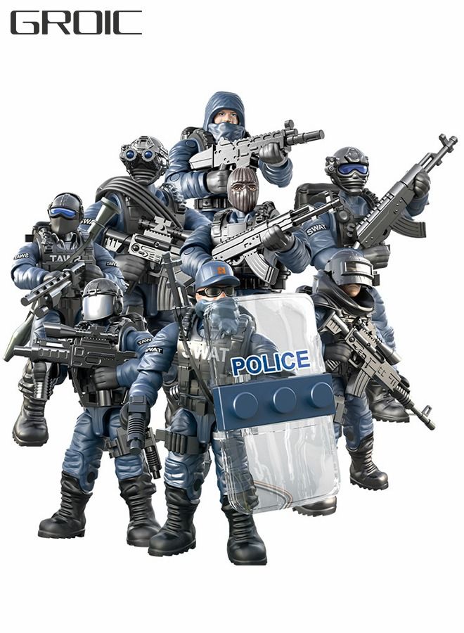 8 PCS City Police Action Mini-Figures with Multiple Accessories,Building Kit for Kids STEM Building Toys Building Blocks Toys