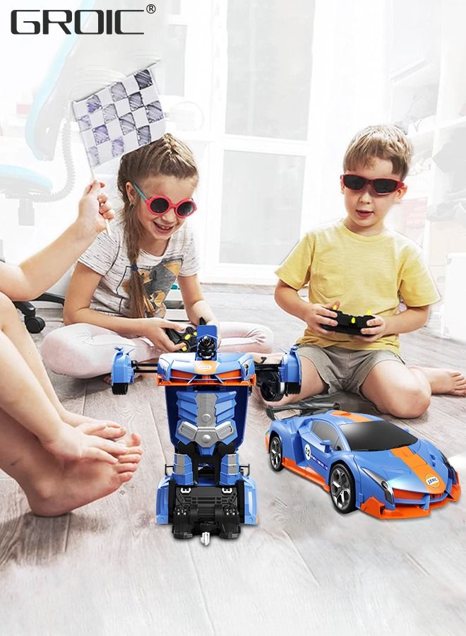 Transform RC Car Robot, LED Remote Control Car Transforming Robot 360° Speed Drifting one-click Deformation Remote Control Car Independent Robot Deformation RC Car Toy