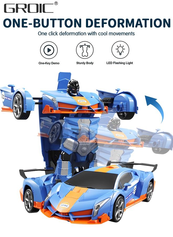 Transform RC Car Robot, LED Remote Control Car Transforming Robot 360° Speed Drifting one-click Deformation Remote Control Car Independent Robot Deformation RC Car Toy