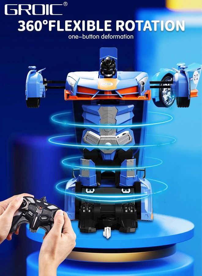 Transform RC Car Robot, LED Remote Control Car Transforming Robot 360° Speed Drifting one-click Deformation Remote Control Car Independent Robot Deformation RC Car Toy