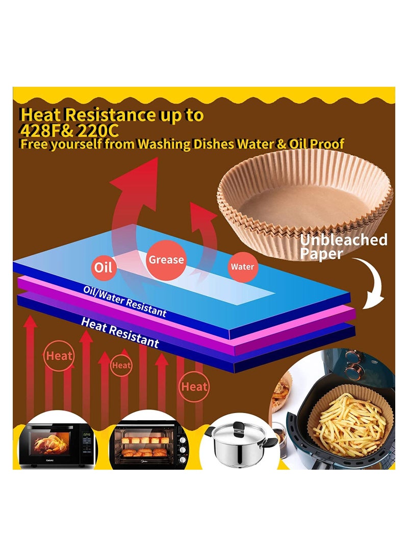 50-Pieces Disposable Paper Plate, Non-Stick Multiuse for Frying, Round Parchment Paper, Air Fryer, Microwave, Oven, Baking Frying Pan Kitchen Accessories Brown Colour