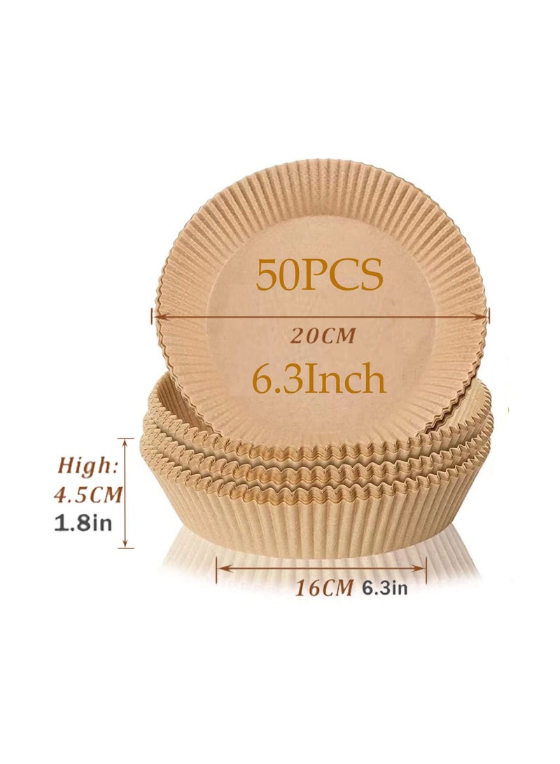 50-Pieces Disposable Paper Plate, Non-Stick Multiuse for Frying, Round Parchment Paper, Air Fryer, Microwave, Oven, Baking Frying Pan Kitchen Accessories Brown Colour