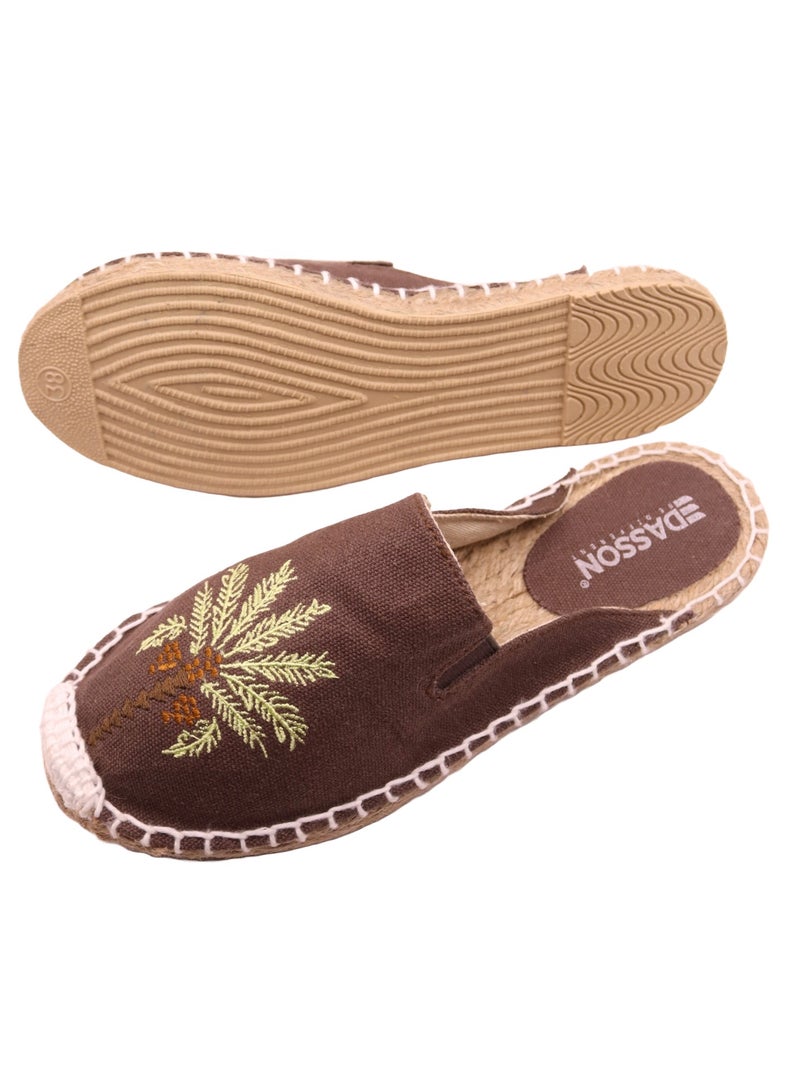 Embroidered Palm Tree Espadrilles (Dark Brown)