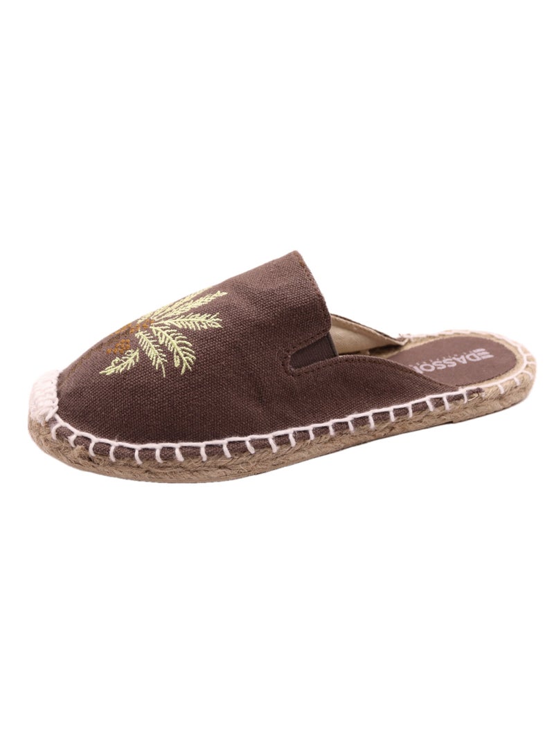 Embroidered Palm Tree Espadrilles (Dark Brown)