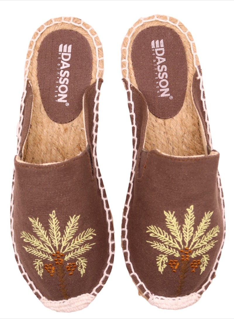 Embroidered Palm Tree Espadrilles (Dark Brown)