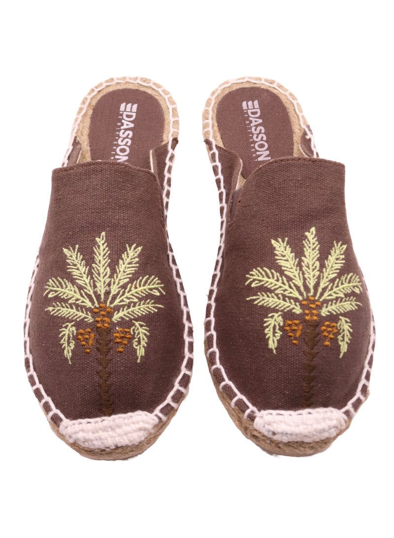 Embroidered Palm Tree Espadrilles (Dark Brown)