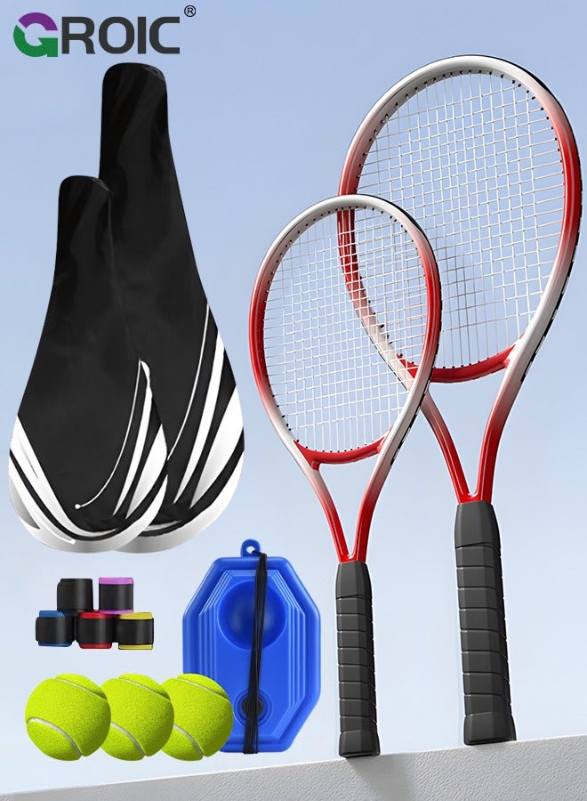 Tennis Rackets Set for Adults and Kids, 2 Player Tennis Rackets Set 27 Inch with 20 Inch for Parent-Child Activities with Tennis Trainer Rebound Balls, 2 Bag and 5 Replacement Grip Tapes