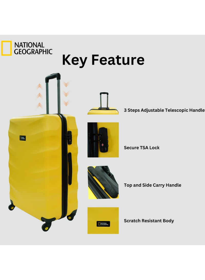 National Geographic Arete ABS Hard Case Large Check-In Travel Suitcase Yellow, Durable Lightweight Travel Luggage, 4 Wheel Trolley Bag with TSA Combination Lock (28 Inch).