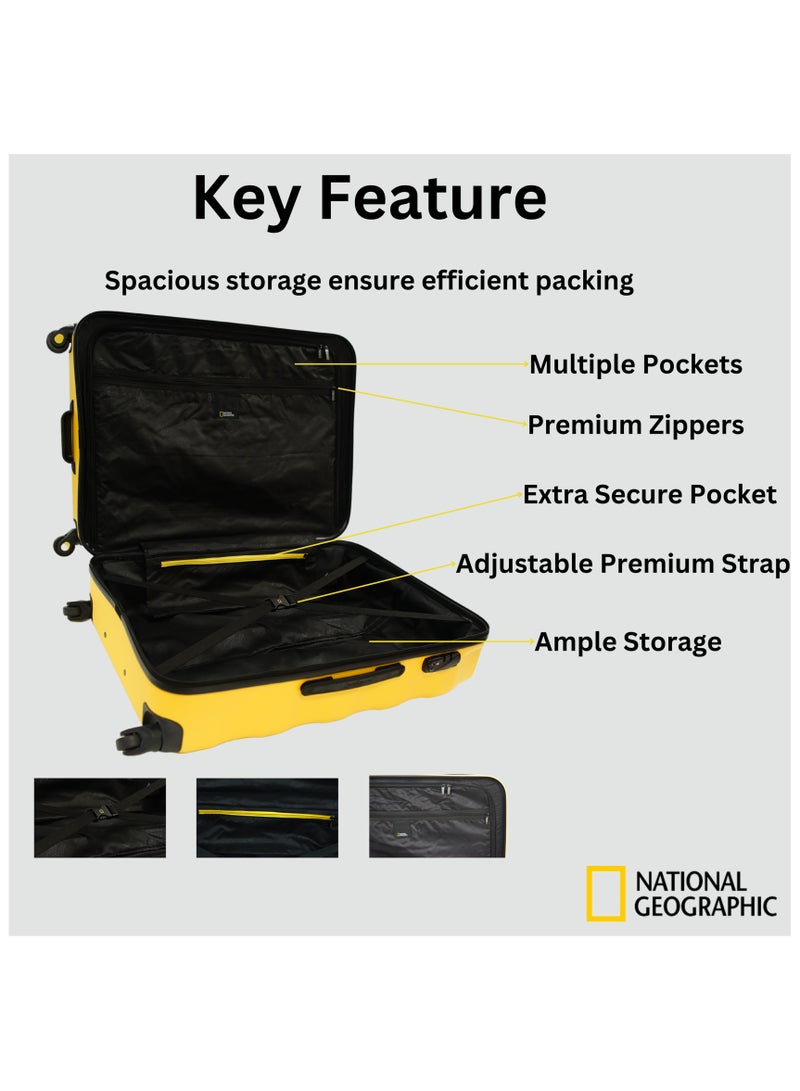 National Geographic Arete ABS Hard Case Large Check-In Travel Suitcase Yellow, Durable Lightweight Travel Luggage, 4 Wheel Trolley Bag with TSA Combination Lock (28 Inch).