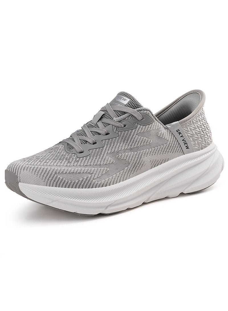 SKY VIEW Supportive Men And Women Hands Free Slip-ins Running Shoes Unisex Cushioned Breathable Athletic Fashion Sneakers Non Slip Walking Tennis Shoes Grey