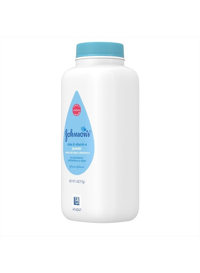 Naturally Derived Cornstarch Baby Powder with Aloe and Vitamin E for Delicate Skin, Hypoallergenic and Free of Parabens, Phthalates, and Dyes for Gentle Baby Skin Care, 4 oz