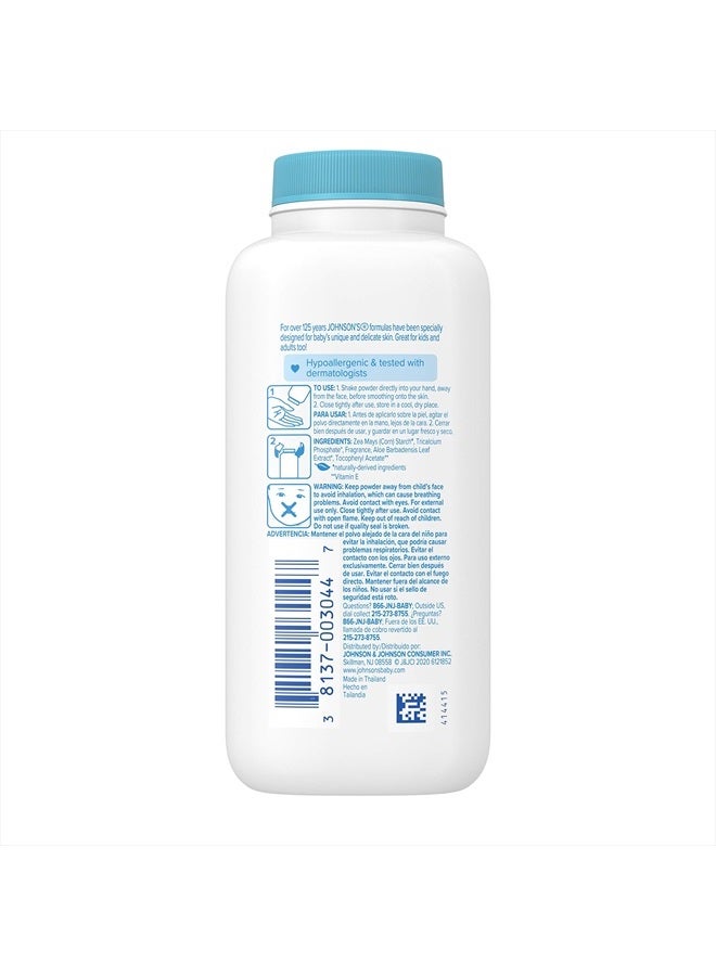 Naturally Derived Cornstarch Baby Powder with Aloe and Vitamin E for Delicate Skin, Hypoallergenic and Free of Parabens, Phthalates, and Dyes for Gentle Baby Skin Care, 4 oz