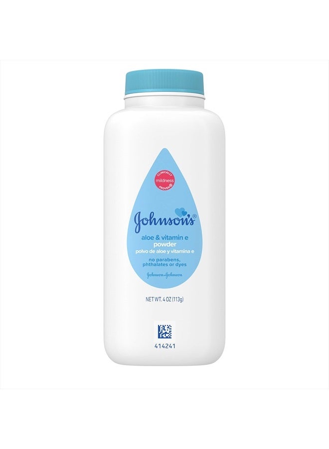 Naturally Derived Cornstarch Baby Powder with Aloe and Vitamin E for Delicate Skin, Hypoallergenic and Free of Parabens, Phthalates, and Dyes for Gentle Baby Skin Care, 4 oz