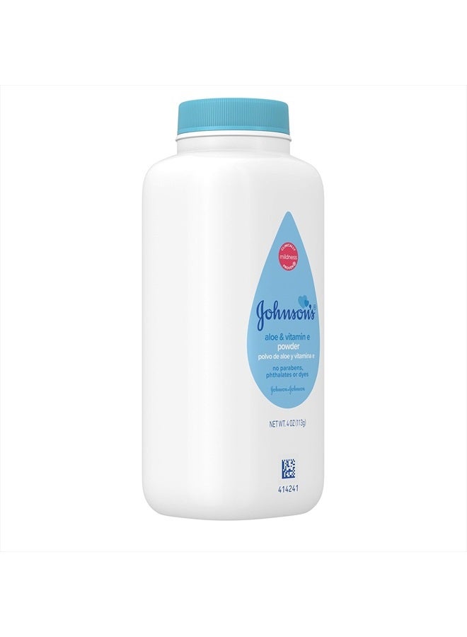 Naturally Derived Cornstarch Baby Powder with Aloe and Vitamin E for Delicate Skin, Hypoallergenic and Free of Parabens, Phthalates, and Dyes for Gentle Baby Skin Care, 4 oz