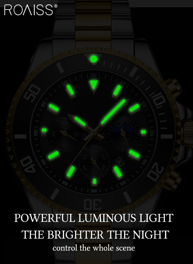 Men's Stainless Steel Waterproof Watch with Analog Display and Quartz Movement, Fashion Casual Business Watches for Men Classic Luminous Wristwatch with Moon Phase