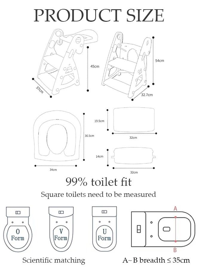 Kids Potty Training Toilet Seat with Step Stool Ladder,Toddlers-Comfortable Safe Potty Seat with Anti-Slip Pads Folding Ladder for Boys and Girls