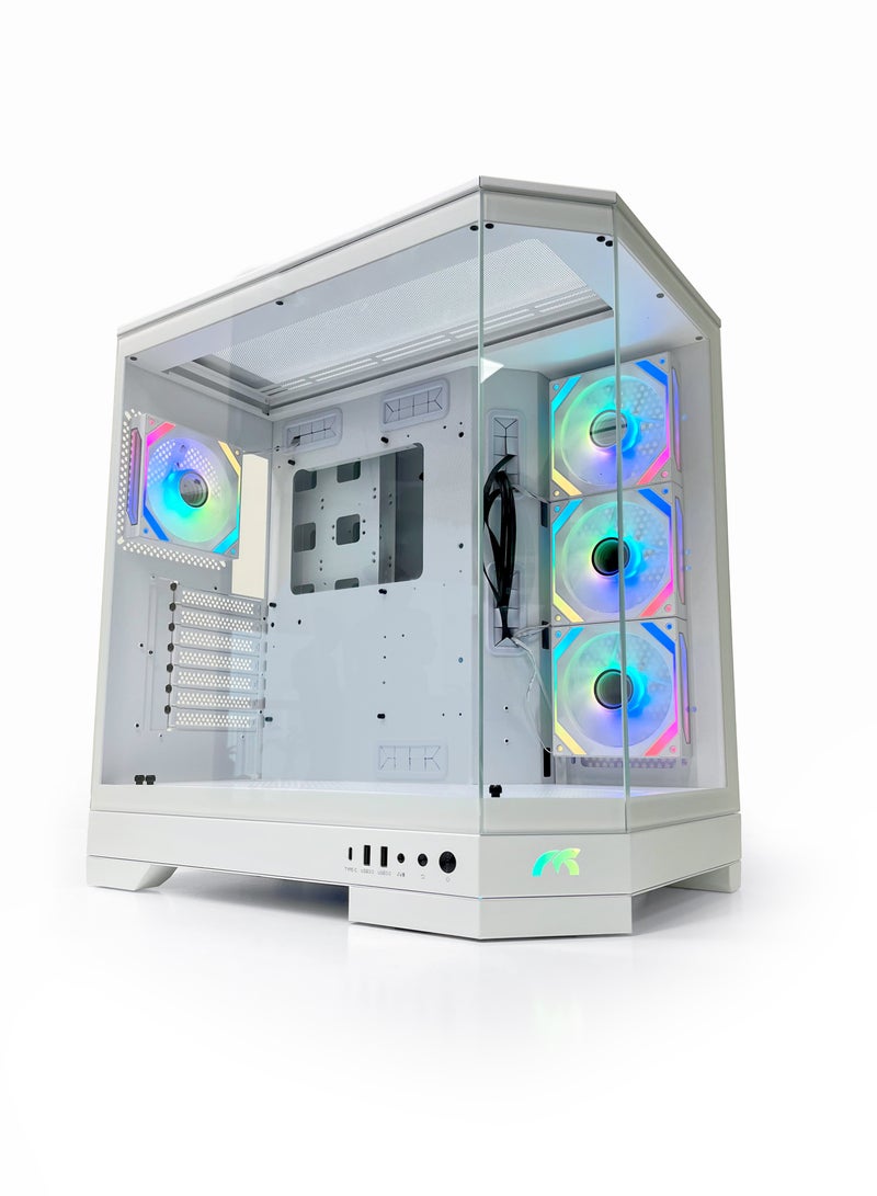 Tortox Prism Triple Glass Panel ATX/M-ATX Gaming PC Case with 7*ARGB PWM Fans, Type-C USB Port, Supports 360MM Radiator, 7 Expansion Slot, Included GPU stand- Gaming Case