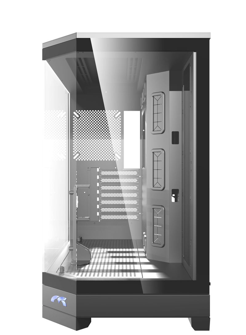 Tortox Prism Triple Glass Panel ATX/M-ATX Gaming PC Case with 7*ARGB PWM Fans, Type-C USB Port, Supports 360MM Radiator, 7 Expansion Slot, Included GPU stand- Gaming Case