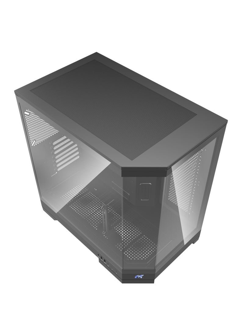 Tortox Prism Triple Glass Panel ATX/M-ATX Gaming PC Case with 7*ARGB PWM Fans, Type-C USB Port, Supports 360MM Radiator, 7 Expansion Slot, Included GPU stand- Gaming Case