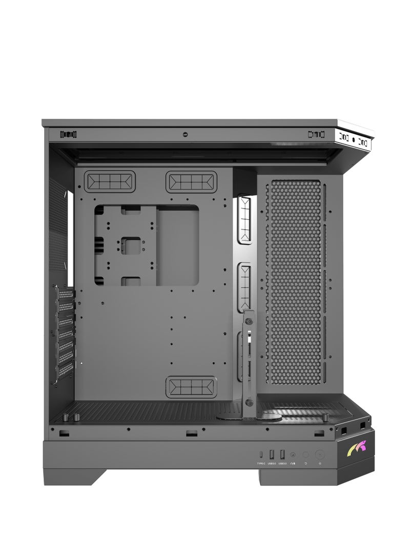Tortox Prism Triple Glass Panel ATX/M-ATX Gaming PC Case with 7*ARGB PWM Fans, Type-C USB Port, Supports 360MM Radiator, 7 Expansion Slot, Included GPU stand- Gaming Case
