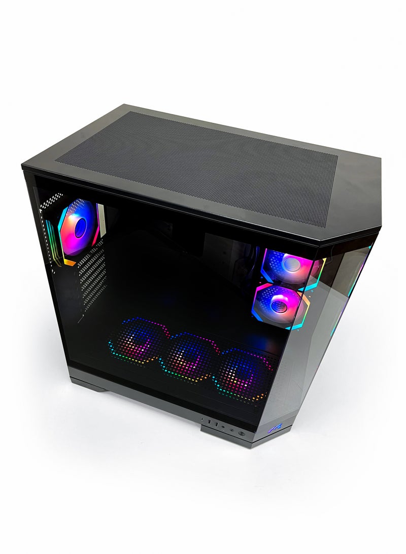 Tortox Prism Triple Glass Panel ATX/M-ATX Gaming PC Case with 7*ARGB PWM Fans, Type-C USB Port, Supports 360MM Radiator, 7 Expansion Slot, Included GPU stand- Gaming Case