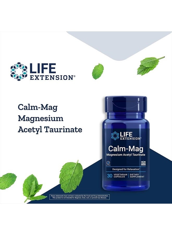 Calm-Mag - Bioavailable Form of Magnesium Acetyl Taurinate Supplement for Relaxation and Stress Management - Gluten Free, Non-GMO, Vegetarian - 30 Capsules