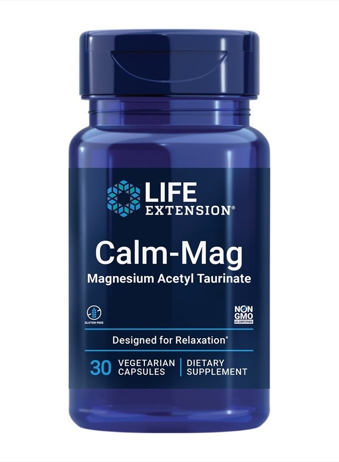 Calm-Mag - Bioavailable Form of Magnesium Acetyl Taurinate Supplement for Relaxation and Stress Management - Gluten Free, Non-GMO, Vegetarian - 30 Capsules