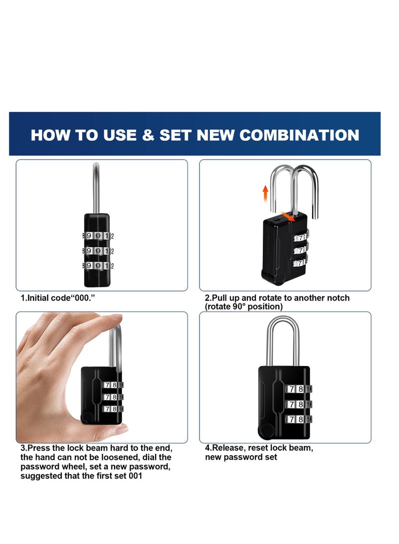 Suitcase Locks Luggage Locks, TSA Approved Luggage Lock, Zinc Alloy Security Padlock, 3-Dial Combination Padlock for Luggage, Suitcases, Backpacks, Duffle Bag 2Pcs (Black & Silver)