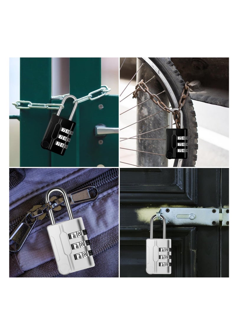 Suitcase Locks Luggage Locks, TSA Approved Luggage Lock, Zinc Alloy Security Padlock, 3-Dial Combination Padlock for Luggage, Suitcases, Backpacks, Duffle Bag 2Pcs (Black & Silver)