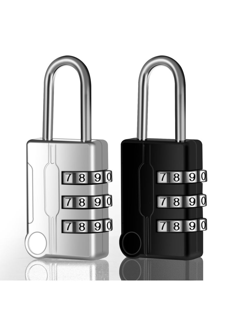 Suitcase Locks Luggage Locks, TSA Approved Luggage Lock, Zinc Alloy Security Padlock, 3-Dial Combination Padlock for Luggage, Suitcases, Backpacks, Duffle Bag 2Pcs (Black & Silver)